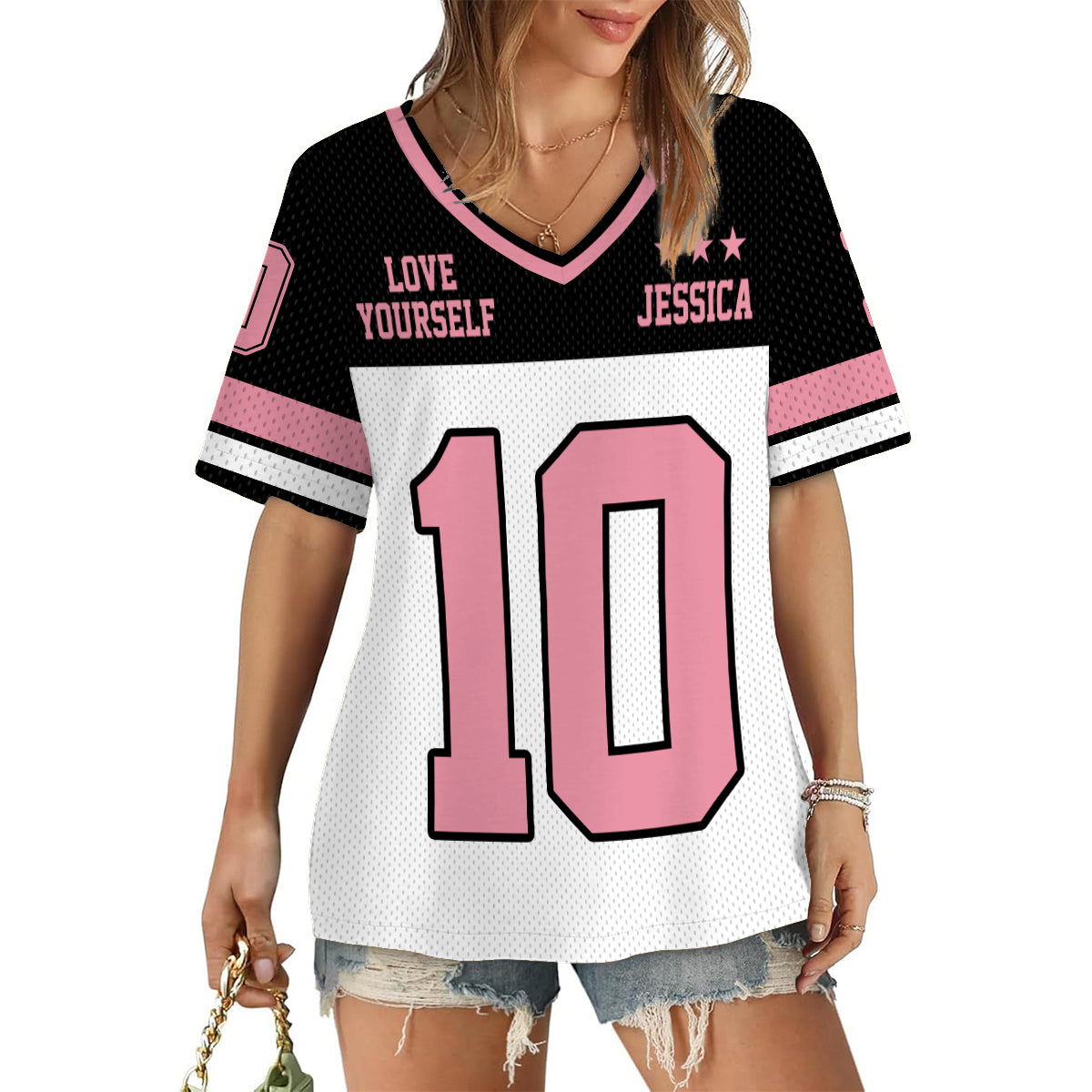 Sportlicher Stil - Personalisierbares Selbstliebe V-Ausschnitt T-Shirt