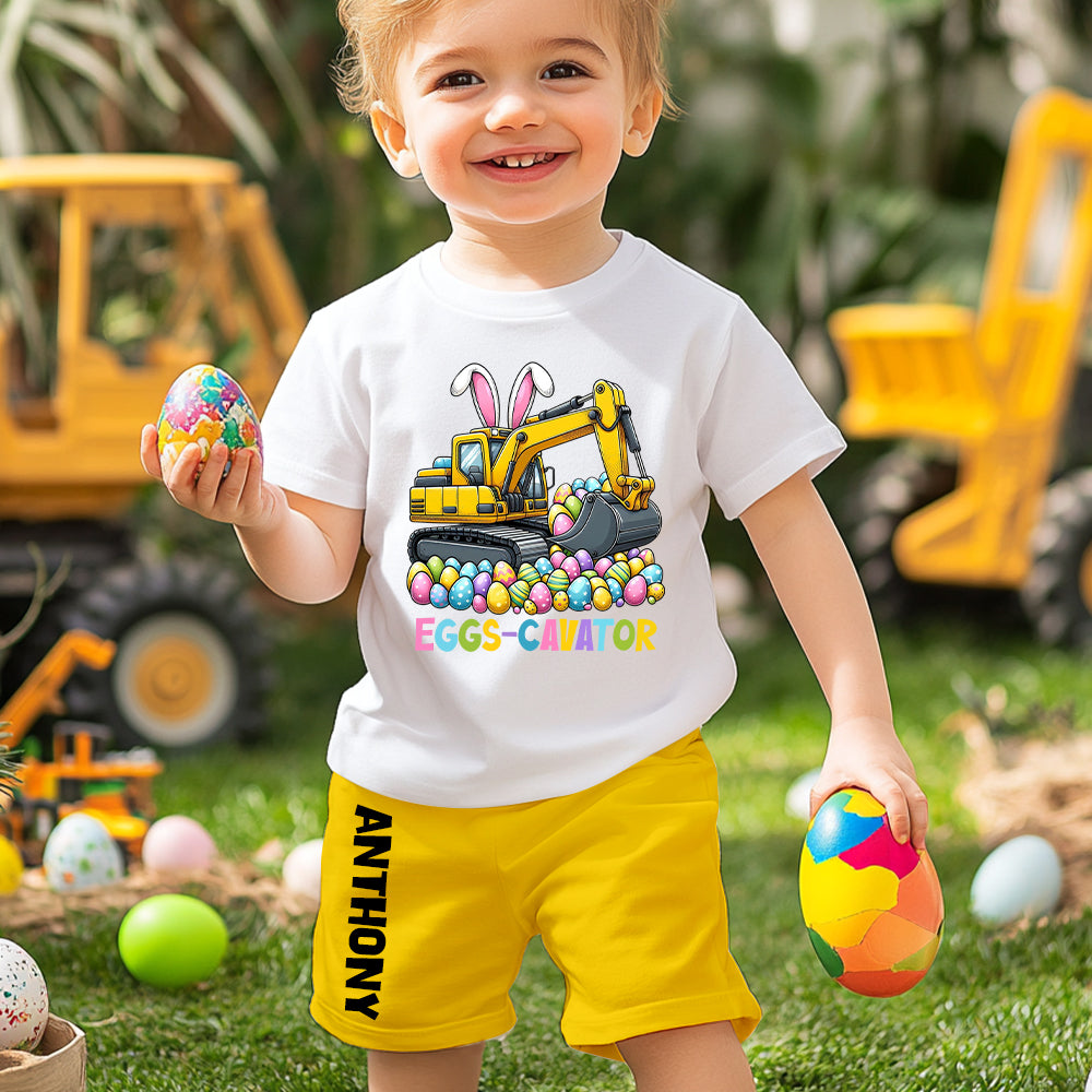 Eggs-Cavator – Personalisiertes Kinder-T-Shirt & Shorts