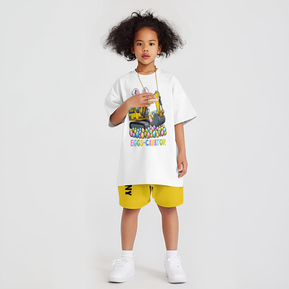 Eggs-Cavator – Personalisiertes Kinder-T-Shirt & Shorts