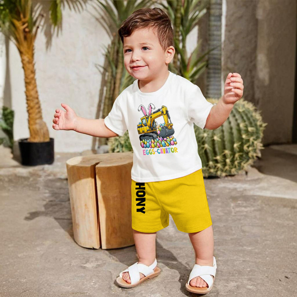 Eggs-Cavator – Personalisiertes Kinder-T-Shirt & Shorts