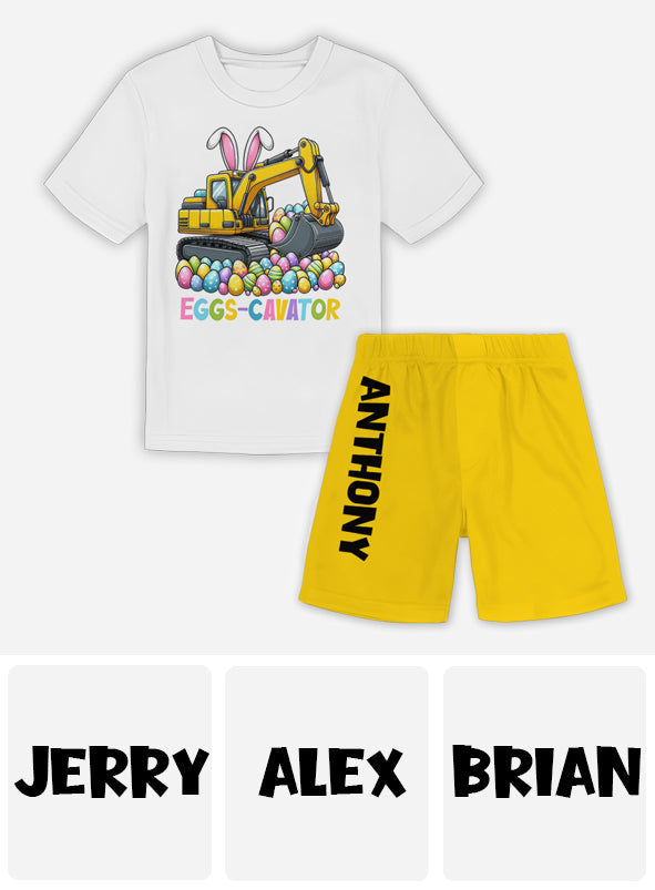 Eggs-Cavator – Personalisiertes Kinder-T-Shirt & Shorts