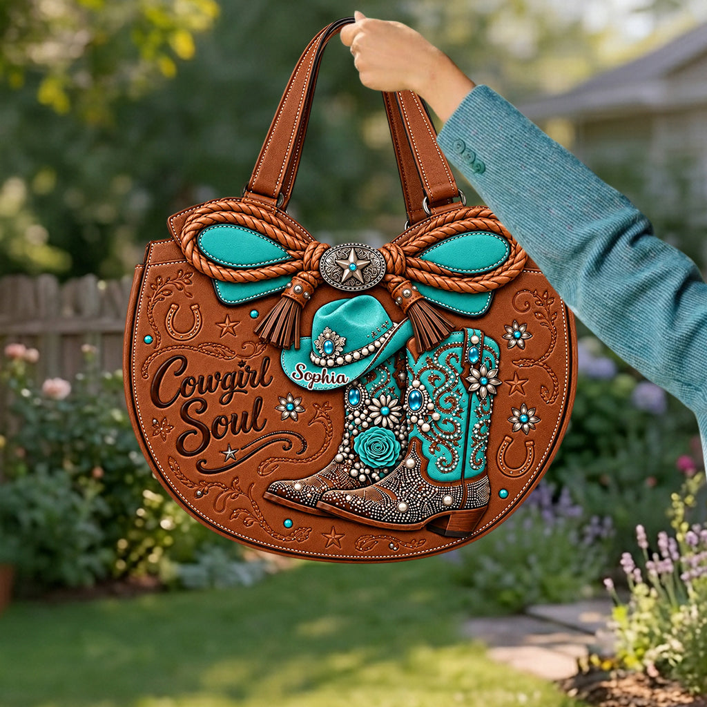 Cowgirl Boots - Personalized Cowgirl Custom Shaped Leather Tote Bag