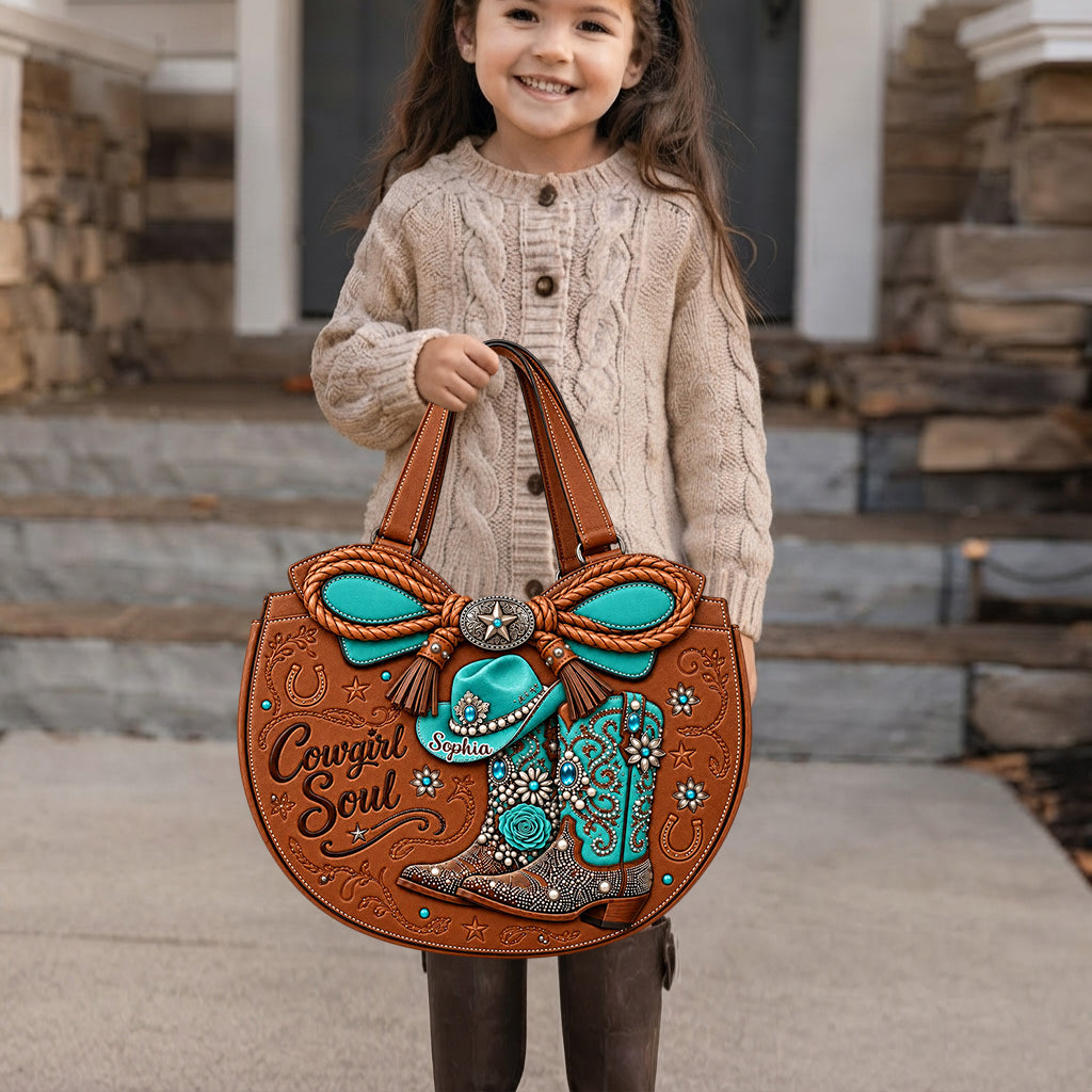Cowgirl Boots - Personalized Cowgirl Custom Shaped Leather Tote Bag