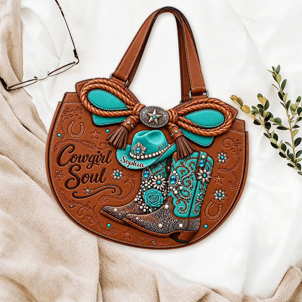 Cowgirl Boots - Personalized Cowgirl Custom Shaped Leather Tote Bag
