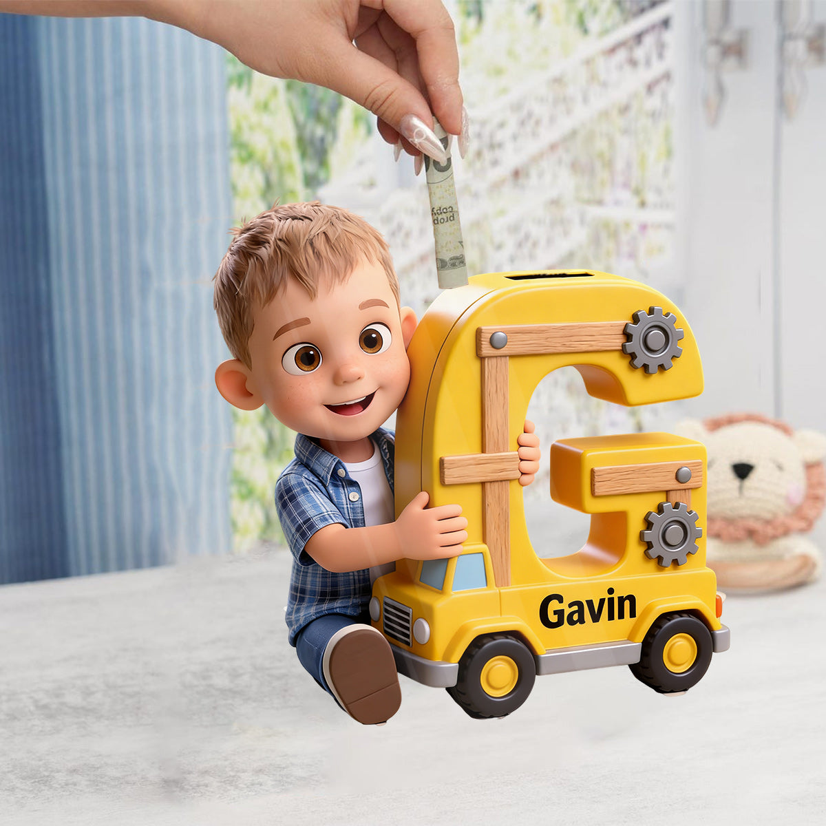 Geld sparen - Personalisierte Kinder Holz-Spardose