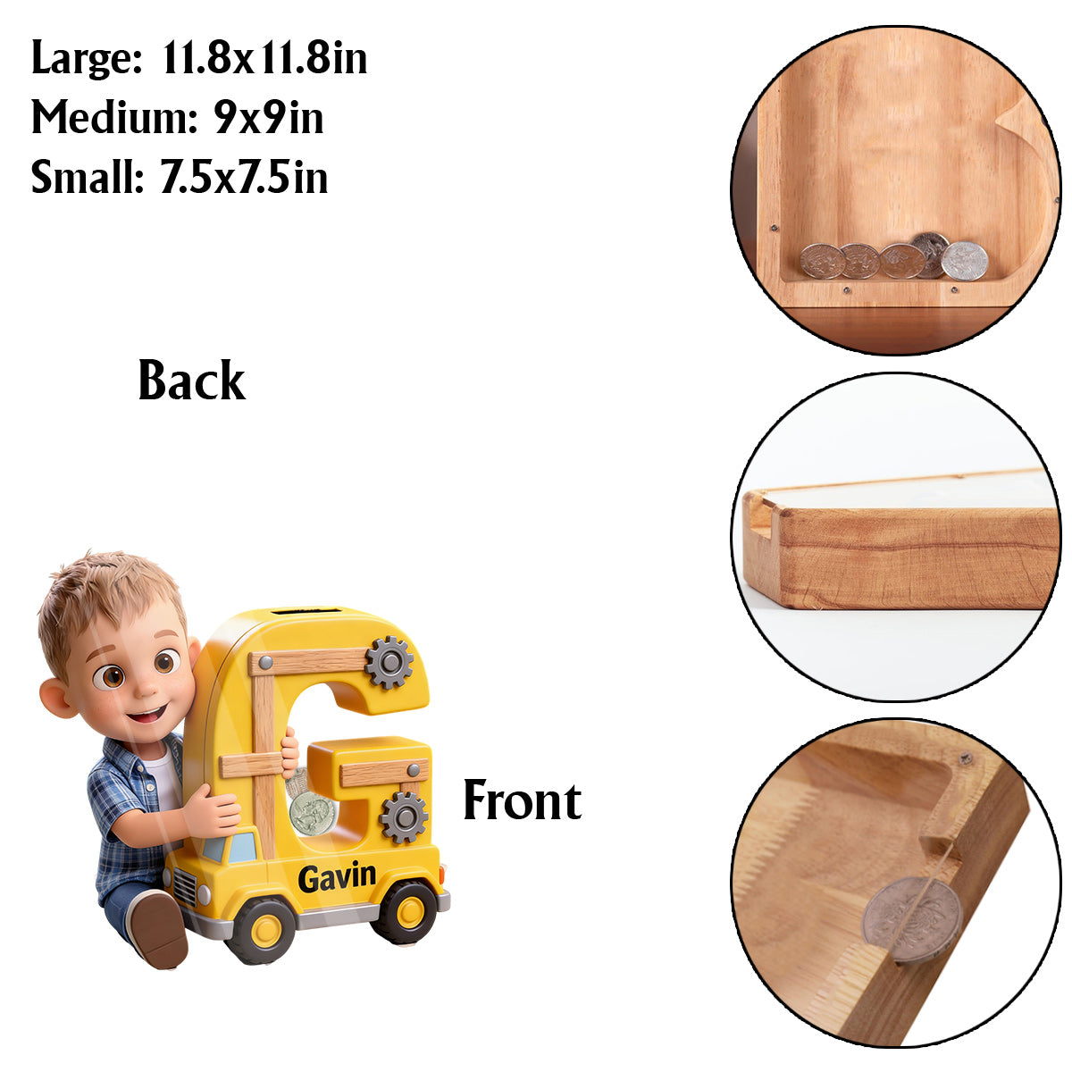 Geld sparen - Personalisierte Kinder Holz-Spardose