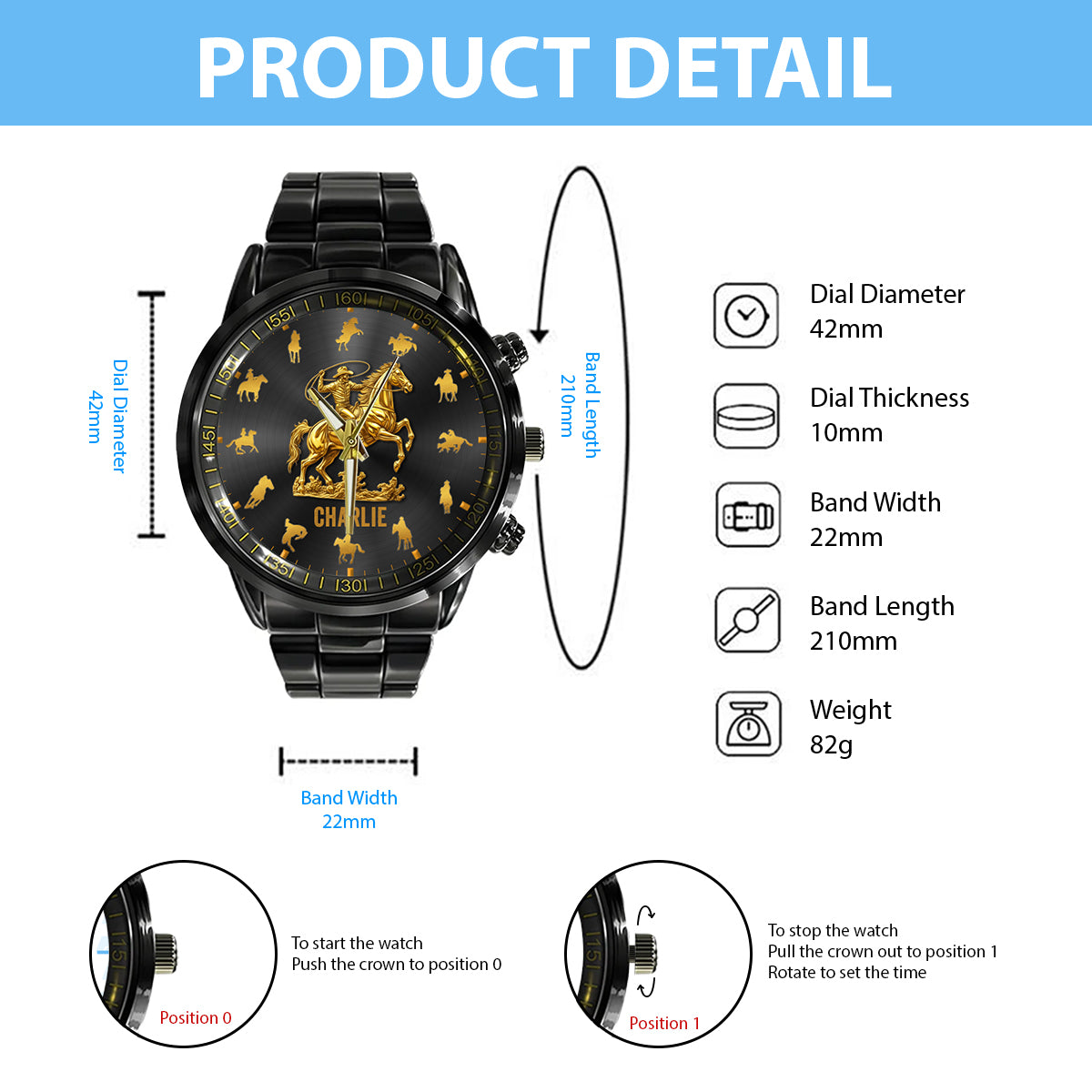 Pferdereiten Rodeo - Personalisierte Pferdehanduhr