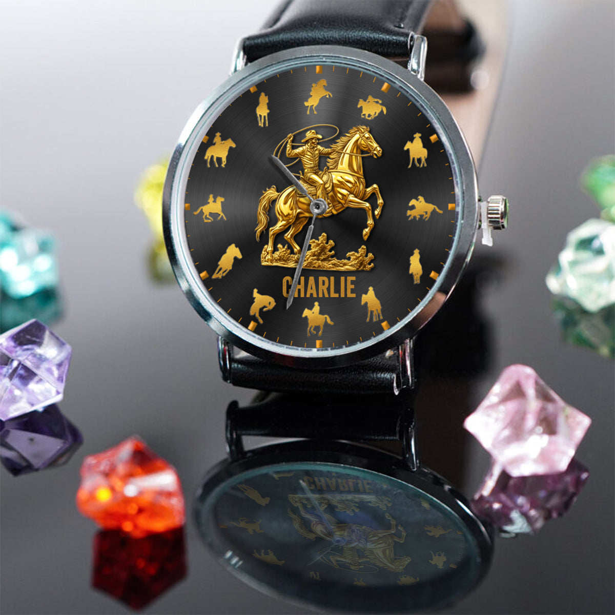 Pferdereiten Rodeo - Personalisierte Pferdehanduhr
