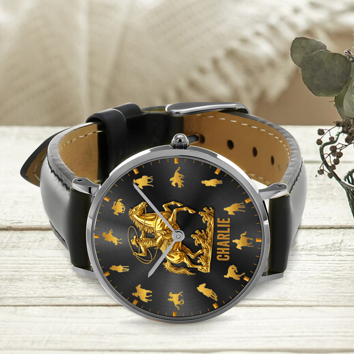 Pferdereiten Rodeo - Personalisierte Pferdehanduhr