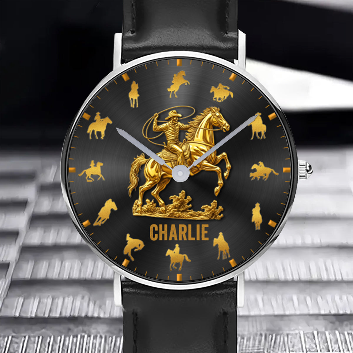 Pferdereiten Rodeo - Personalisierte Pferdehanduhr