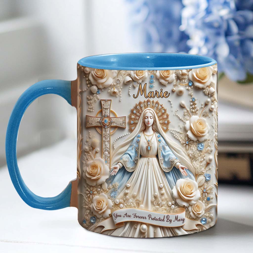 Du bist für immer von Maria beschützt – Personalisierte Tasse mit christlichem Akzent