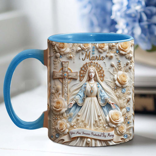 Du bist für immer von Maria beschützt – Personalisierte Tasse mit christlichem Akzent