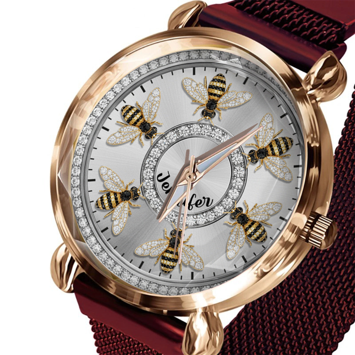 Liebe Bienen – Personalisierte Damen-Handuhr mit Bienenmotiv 