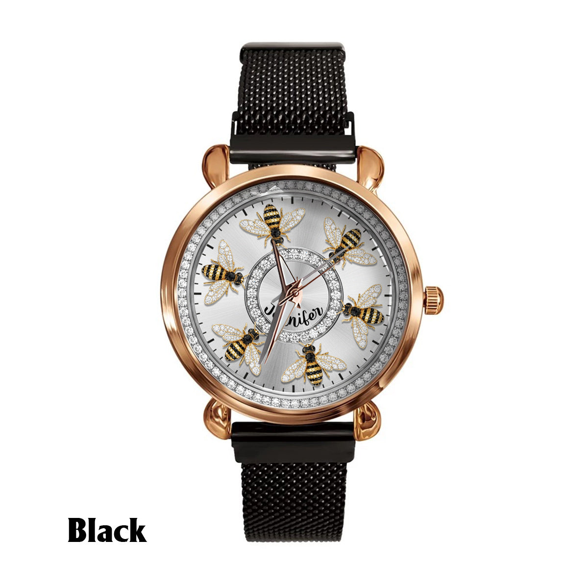 Liebe Bienen – Personalisierte Damen-Handuhr mit Bienenmotiv 