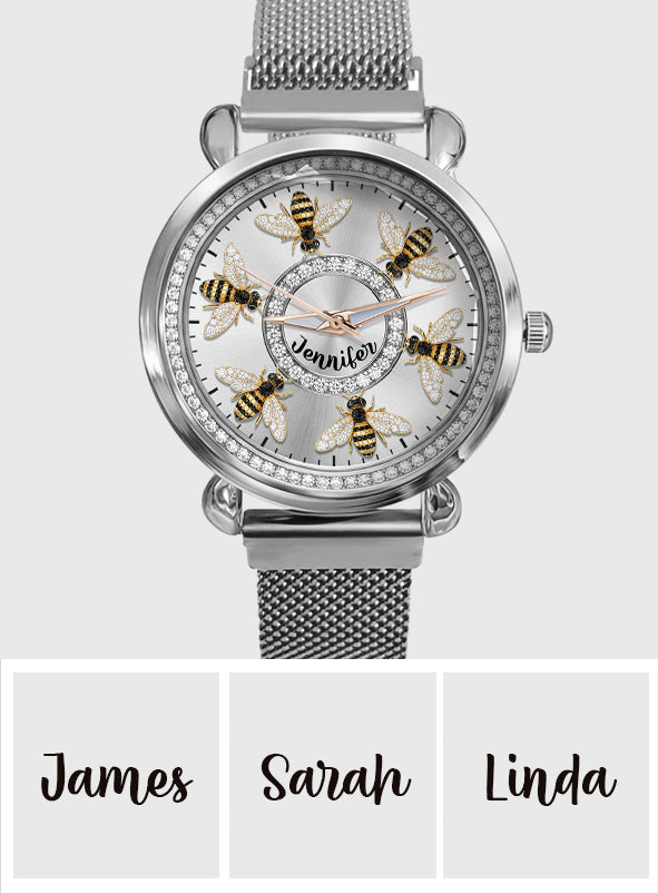 Liebe Bienen – Personalisierte Damen-Handuhr mit Bienenmotiv 