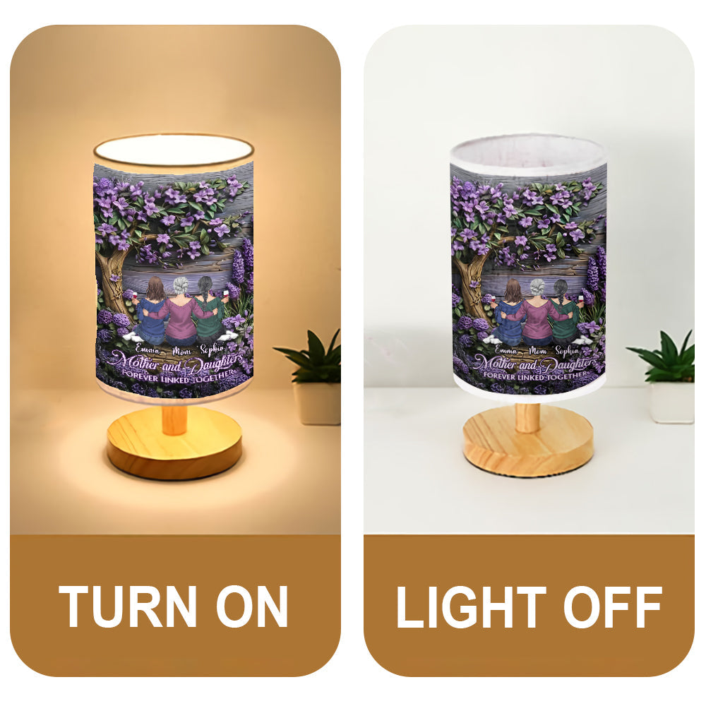Mutter und Töchter – für immer verbunden – Personalisierte Tischleuchte für Mütter mit Holzsockel