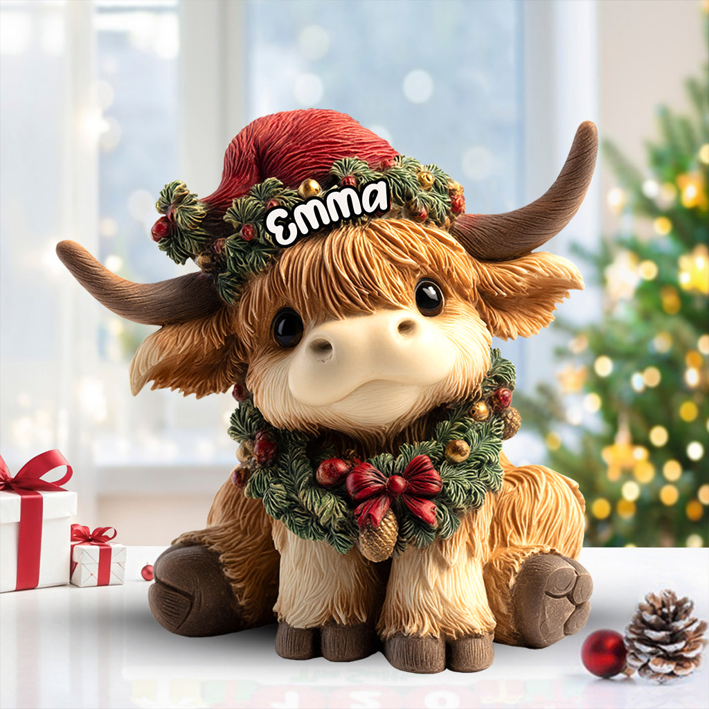 Niedliche Hochlandkuh – Personalisierte Acrylplakette in Form einer Hochlandkuh