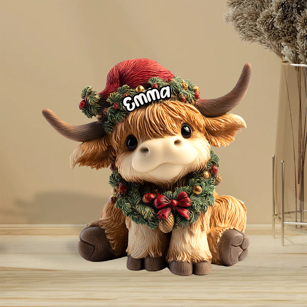 Niedliche Hochlandkuh – Personalisierte Acrylplakette in Form einer Hochlandkuh