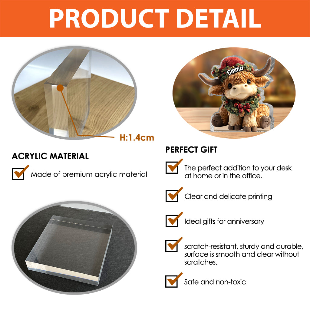 Niedliche Hochlandkuh – Personalisierte Acrylplakette in Form einer Hochlandkuh