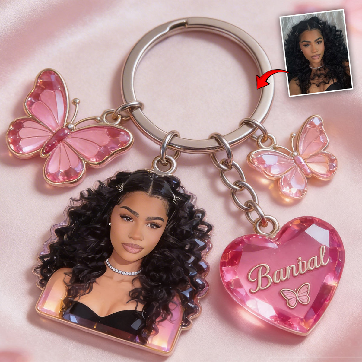 Custom Any Photo - Personalized Butterfly Keychain With Charms