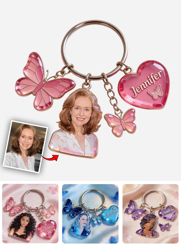 Custom Any Photo - Personalized Butterfly Keychain With Charms