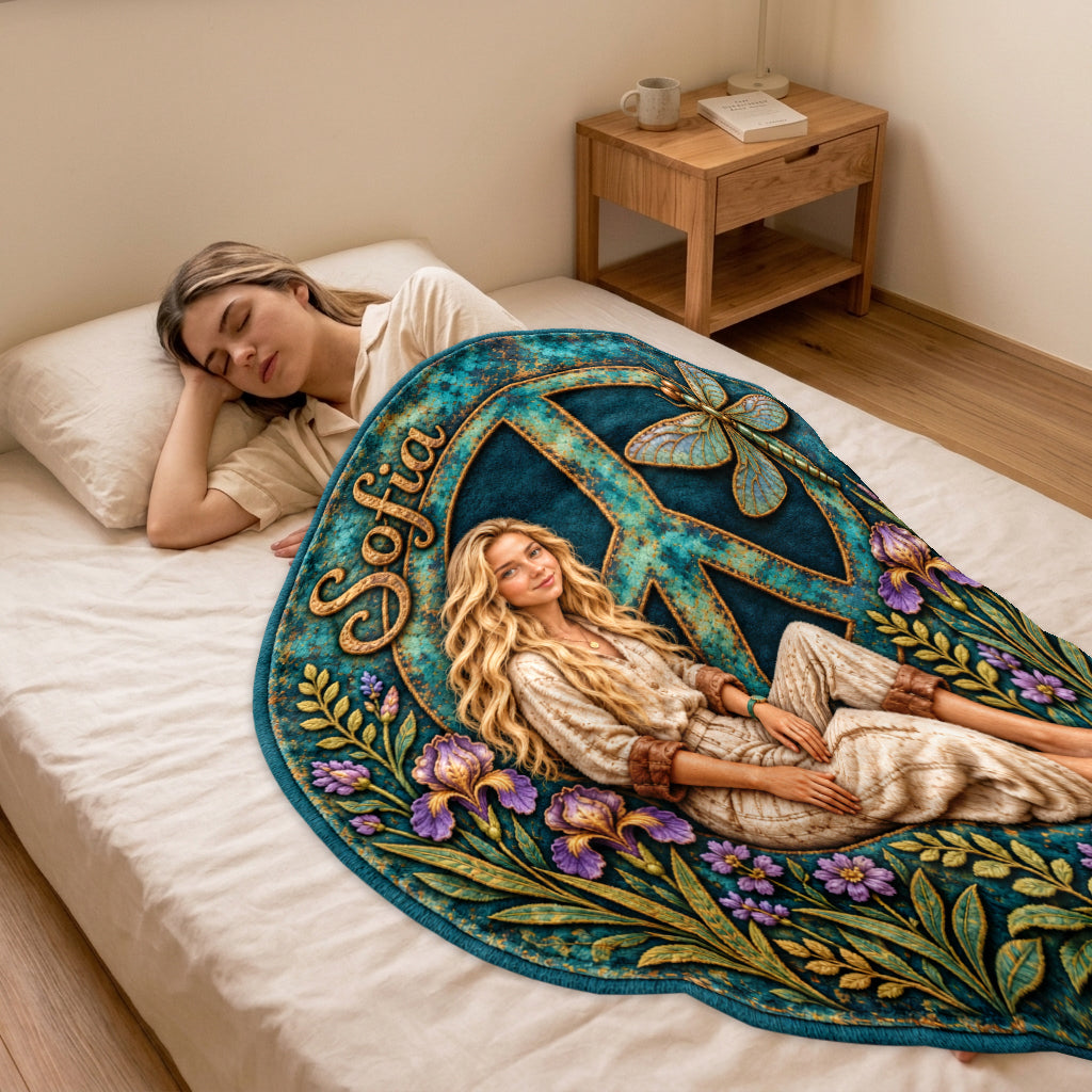 Hippie Sign - Personalized Hippie Shaped Fleece Blanket