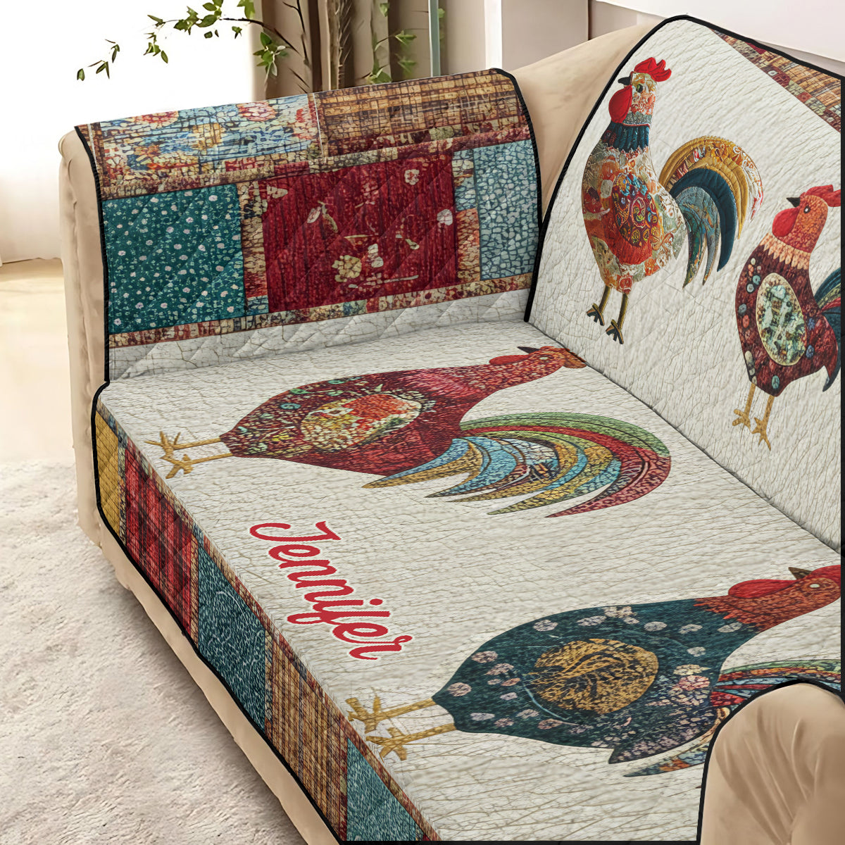 Farming Life - Personalized Chicken Quilted Sofa/Couch Cover