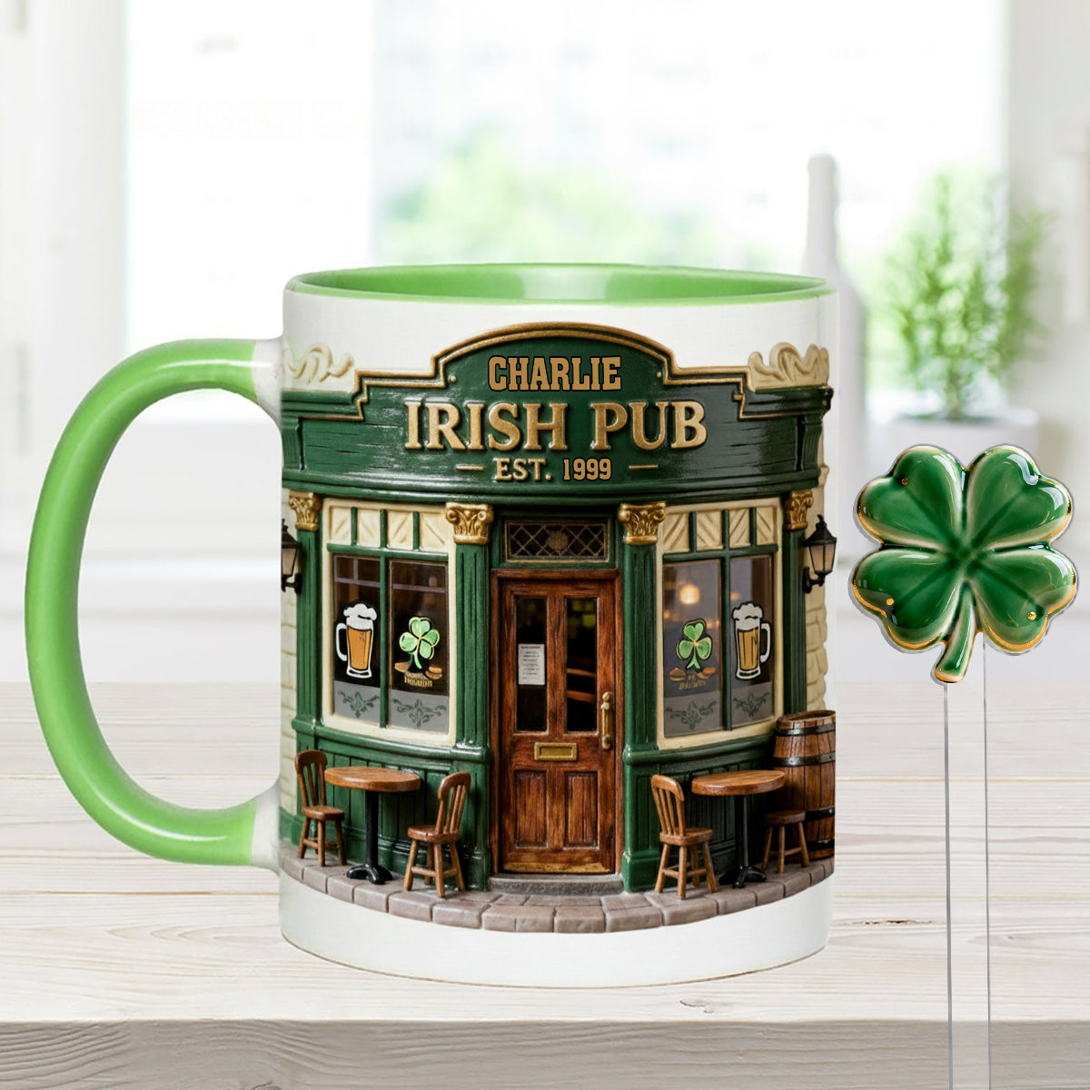 Irish Pub - Personalized Irish Set Accent Mug with Acrylic Stirrers