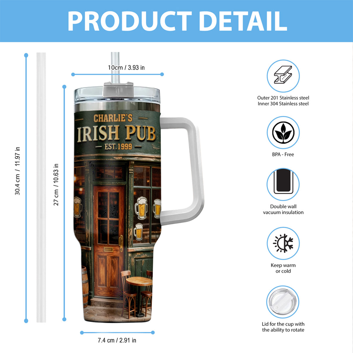 Irisches Pub – Personalisierter irischer Becher mit Henkel