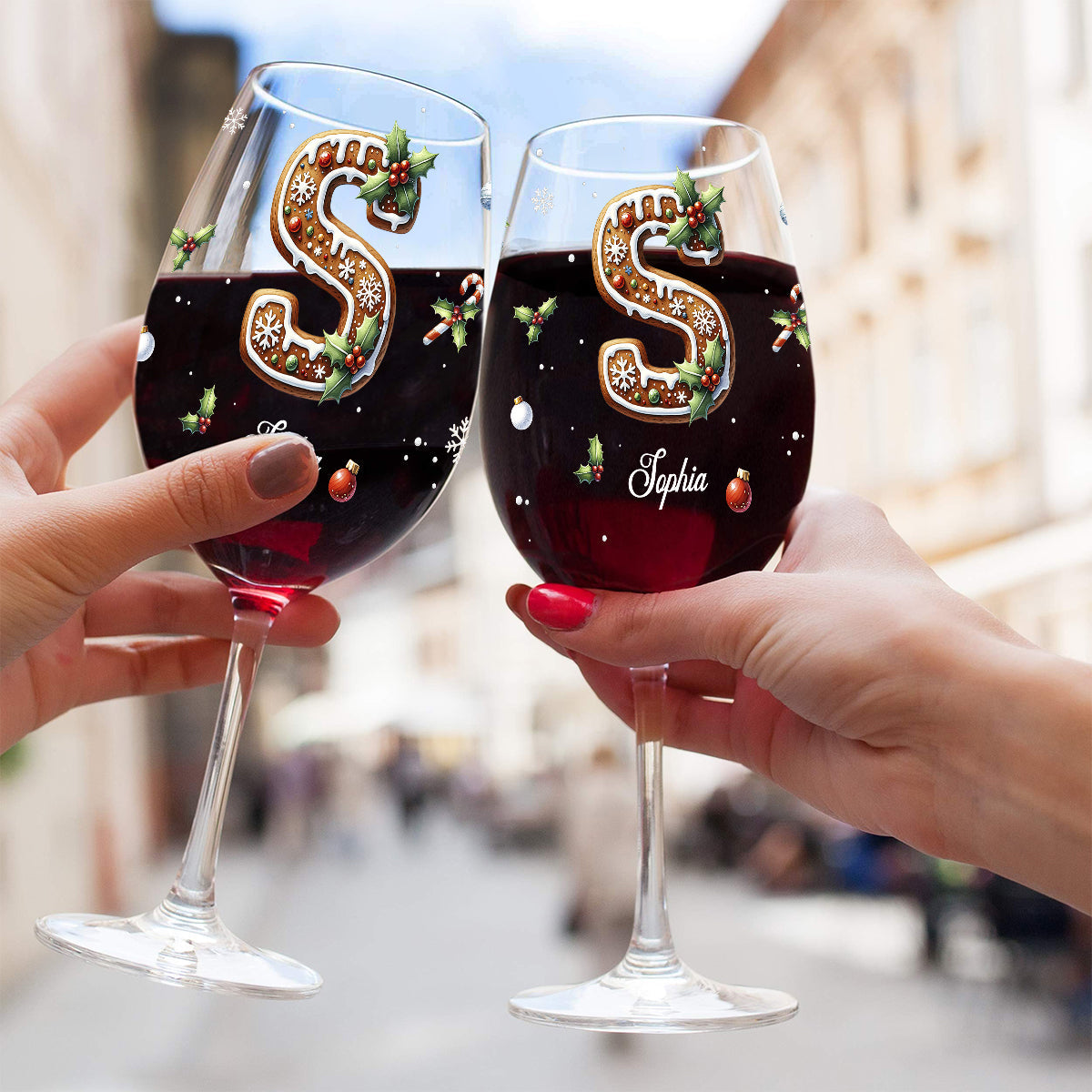 Gingerbread Letter - Personalized Family Wine Glass With Long Stem