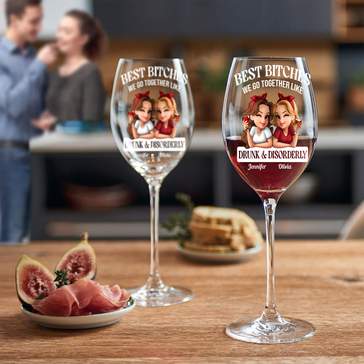 We Go Together Like Drunk & Disorderly - Personalized Bestie Wine Glass With Long Stem
