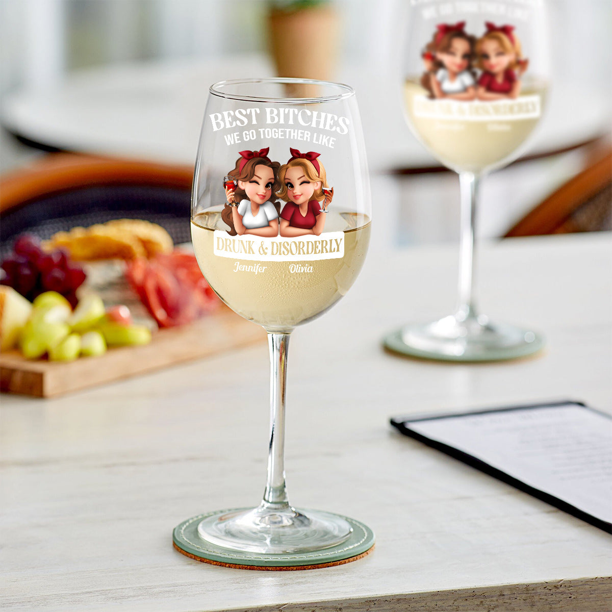 We Go Together Like Drunk & Disorderly - Personalized Bestie Wine Glass With Long Stem