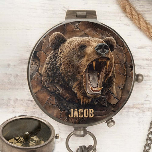 Grizzlies Roar Realistisches Bären-Design - Personalisierter Bärenkompass
