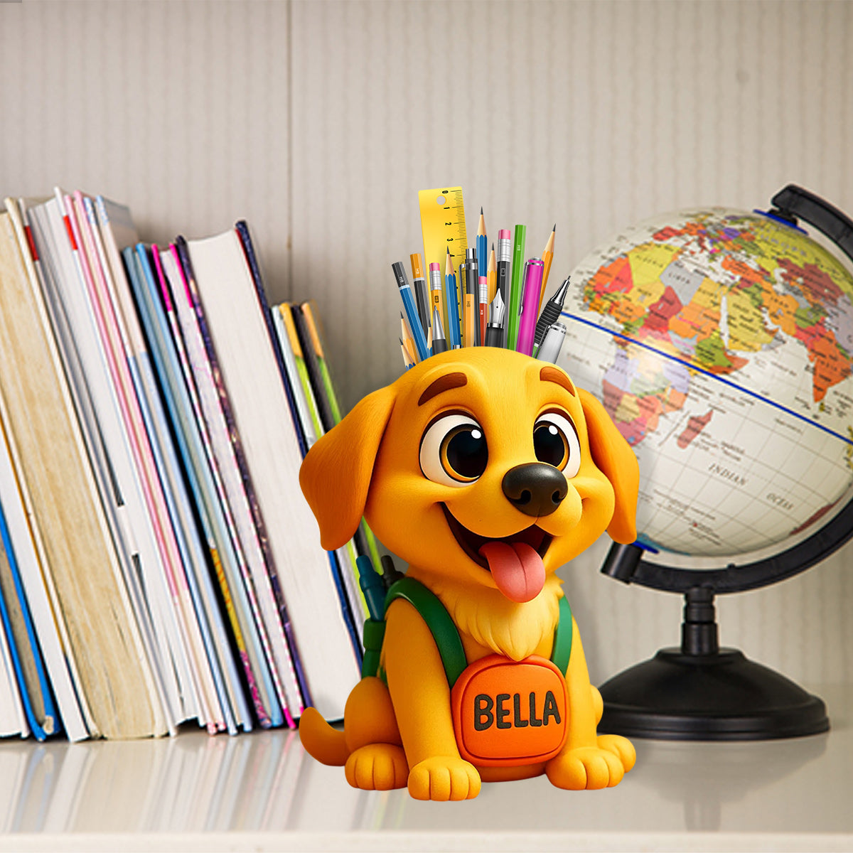 Niedlicher Stiftehalter für den Schreibtisch (Hund/Katze) – Personalisierter Schreibtisch-Organizer aus Holz mit Hundemotiv