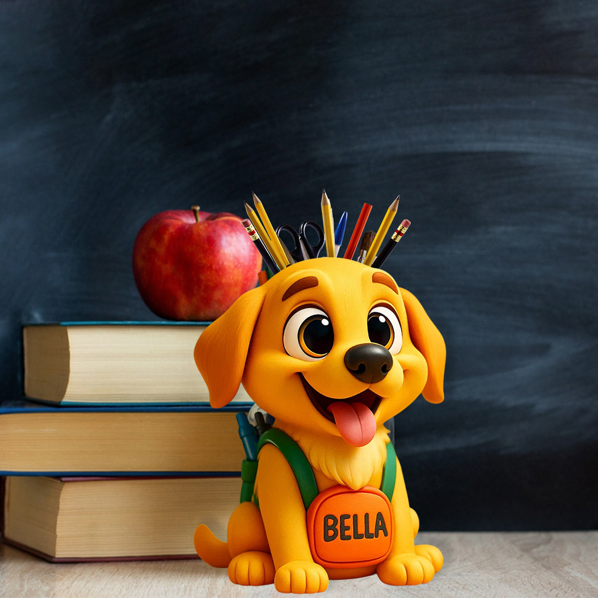 Niedlicher Stiftehalter für den Schreibtisch (Hund/Katze) – Personalisierter Schreibtisch-Organizer aus Holz mit Hundemotiv