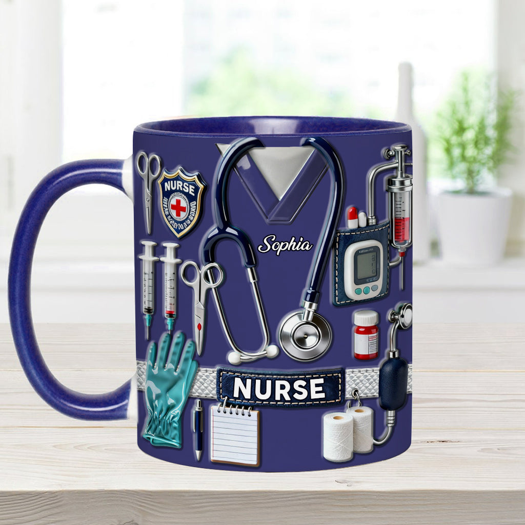 Krankenpflege ist eine Herzensangelegenheit – Personalisierte Tasse und Untersetzer mit Krankenschwester-Motiv