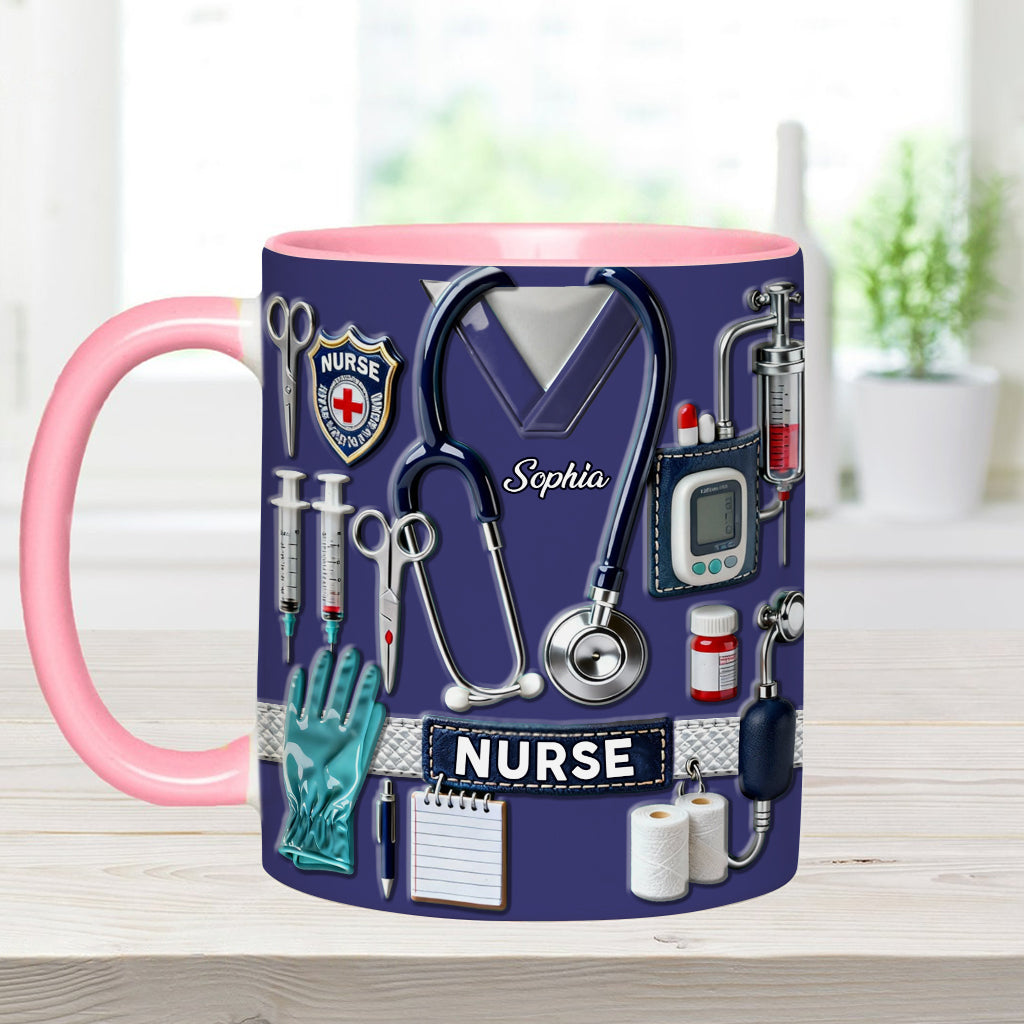 Krankenpflege ist eine Herzensangelegenheit – Personalisierte Tasse und Untersetzer mit Krankenschwester-Motiv