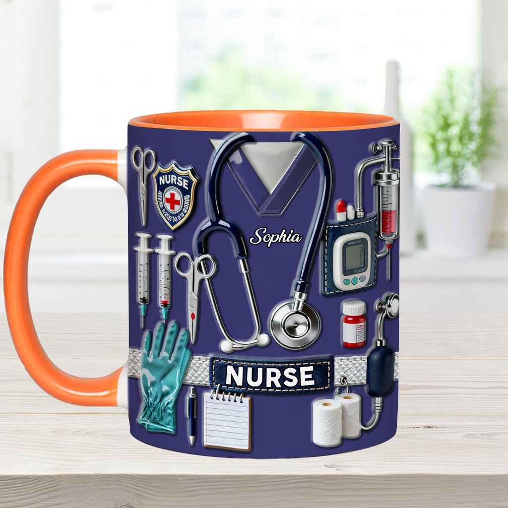 Krankenpflege ist eine Herzensangelegenheit – Personalisierte Tasse und Untersetzer mit Krankenschwester-Motiv