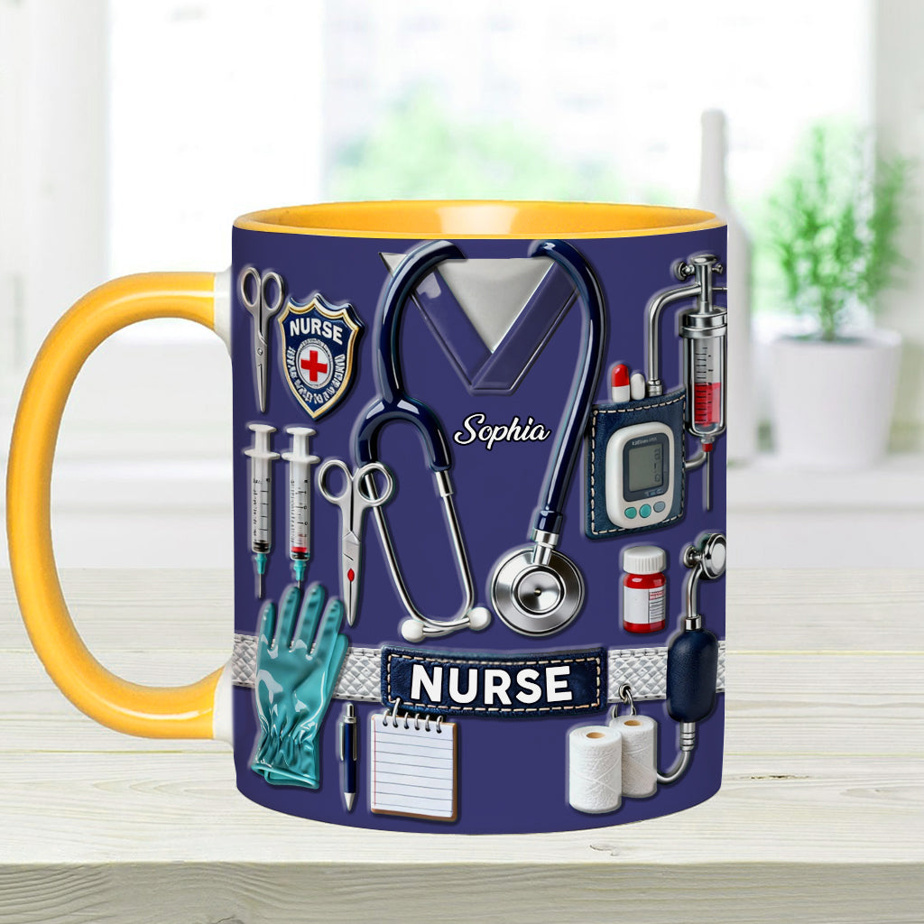 Krankenpflege ist eine Herzensangelegenheit – Personalisierte Tasse und Untersetzer mit Krankenschwester-Motiv