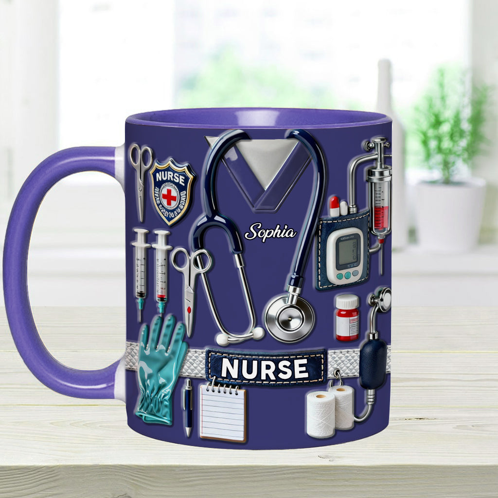 Krankenpflege ist eine Herzensangelegenheit – Personalisierte Tasse und Untersetzer mit Krankenschwester-Motiv