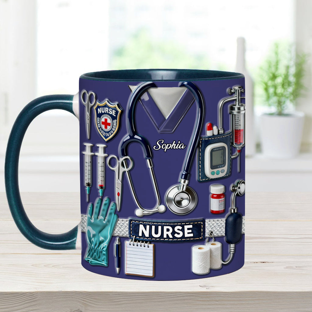 Krankenpflege ist eine Herzensangelegenheit – Personalisierte Tasse und Untersetzer mit Krankenschwester-Motiv