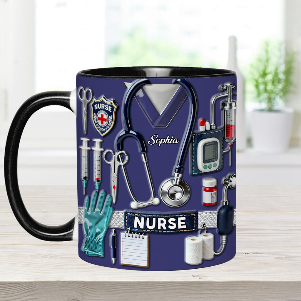 Krankenpflege ist eine Herzensangelegenheit – Personalisierte Tasse und Untersetzer mit Krankenschwester-Motiv