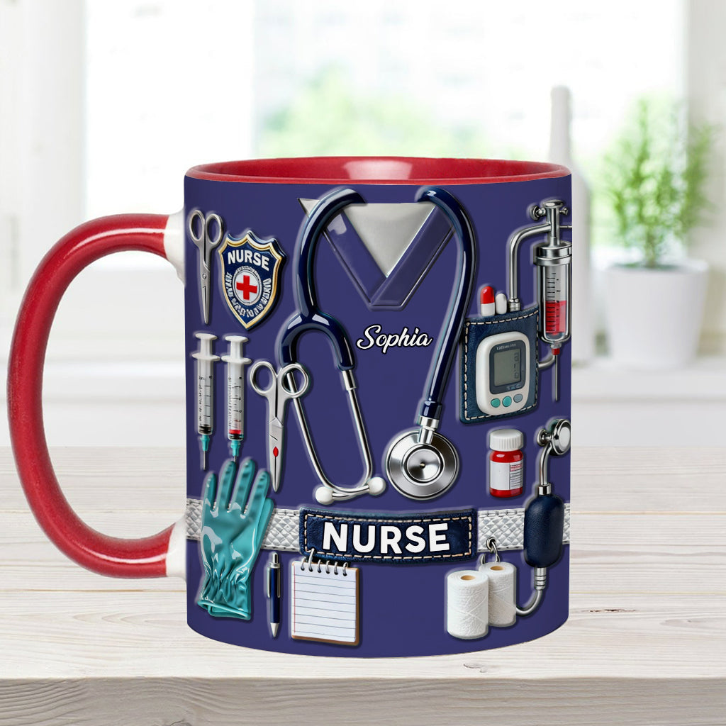 Krankenpflege ist eine Herzensangelegenheit – Personalisierte Tasse und Untersetzer mit Krankenschwester-Motiv