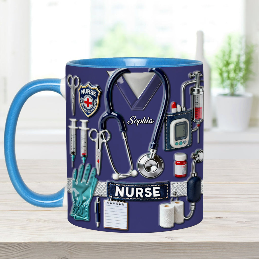 Krankenpflege ist eine Herzensangelegenheit – Personalisierte Tasse und Untersetzer mit Krankenschwester-Motiv
