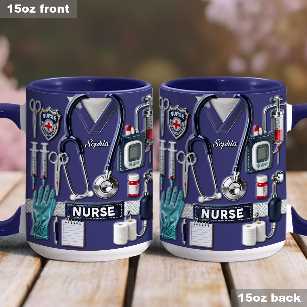 Krankenpflege ist eine Herzensangelegenheit – Personalisierte Tasse und Untersetzer mit Krankenschwester-Motiv