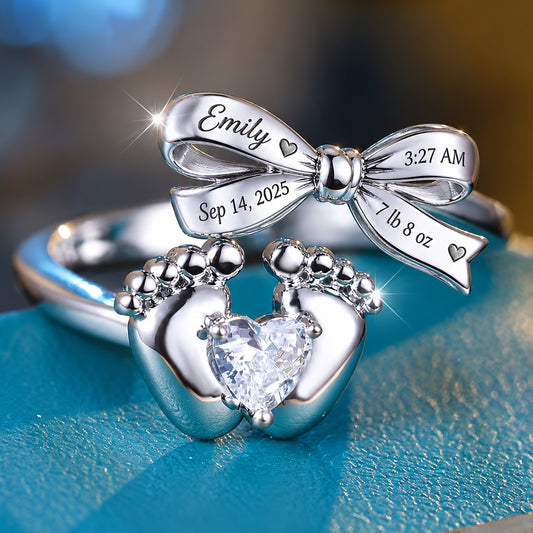The Day I Become A Mom - Personalized Newborn Adjustable Shaped Ring
