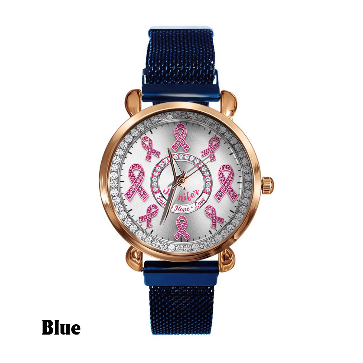 Glaube, Hoffnung, Liebe – Personalisierte Damen-Handuhr zur Sensibilisierung für Brustkrebs 