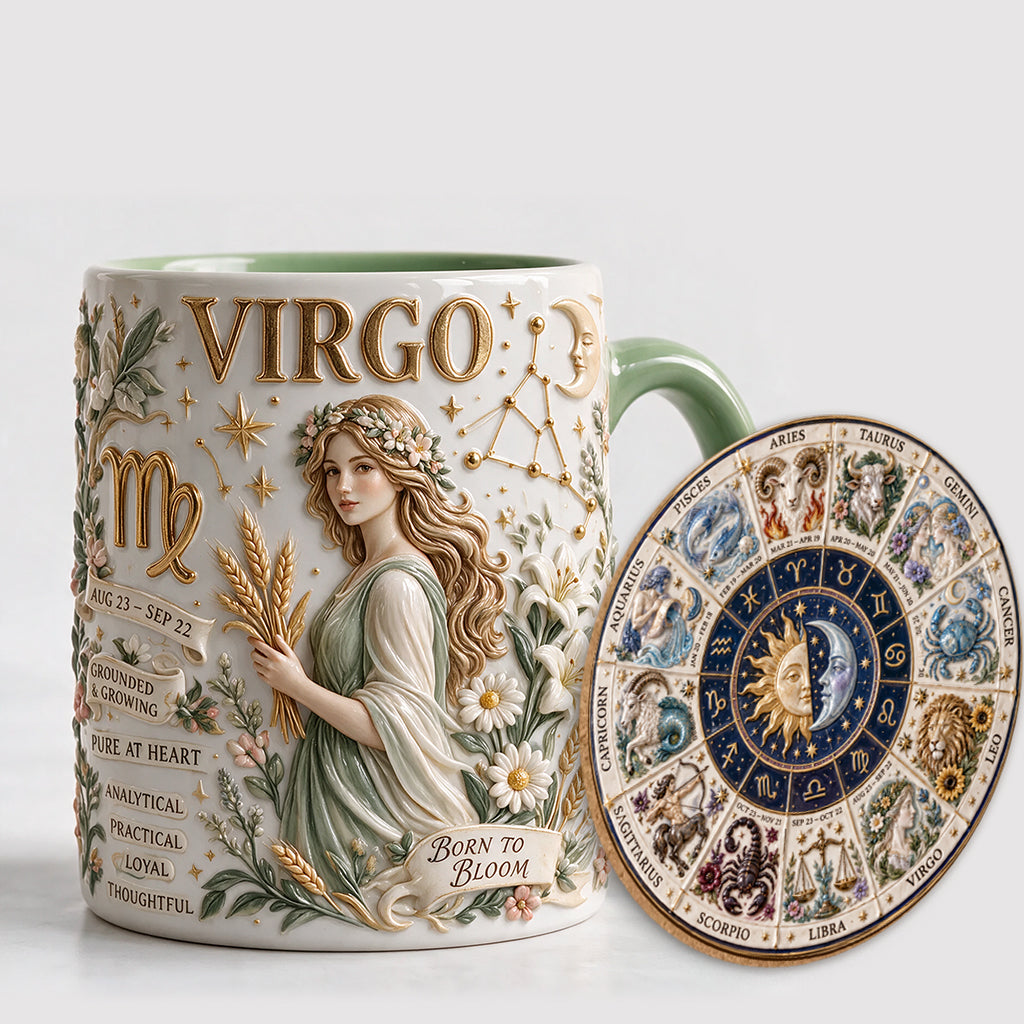 Custom Zodiac Mug Set - Personalized Horoscope Accent Mug & Shaped Coaster