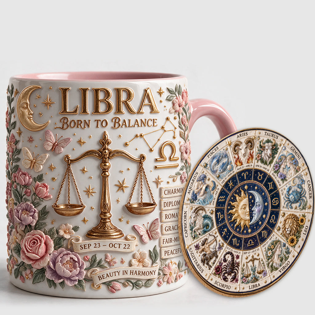 Custom Zodiac Mug Set - Personalized Horoscope Accent Mug & Shaped Coaster