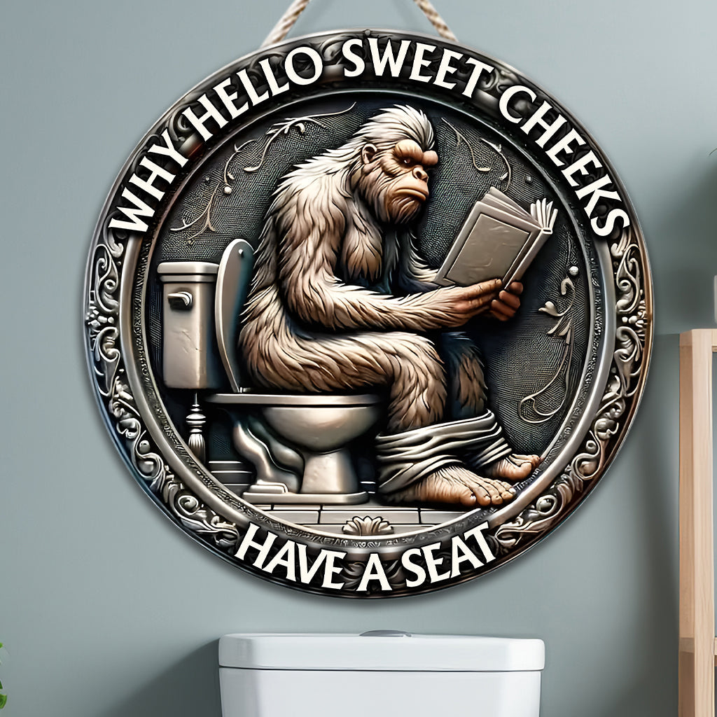 Nehmen Sie Platz – Rundes Camping-Holzschild